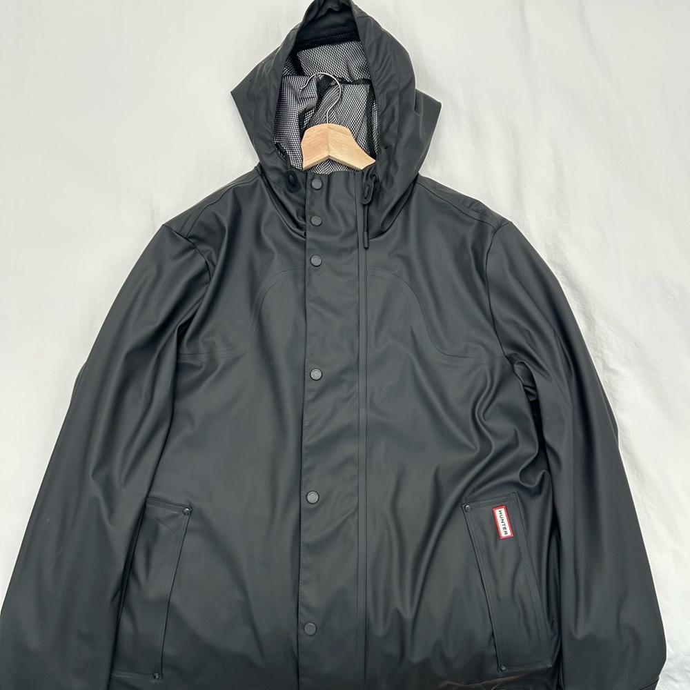 Hunter Black Raincoat with Hood and Water-Resistant Design